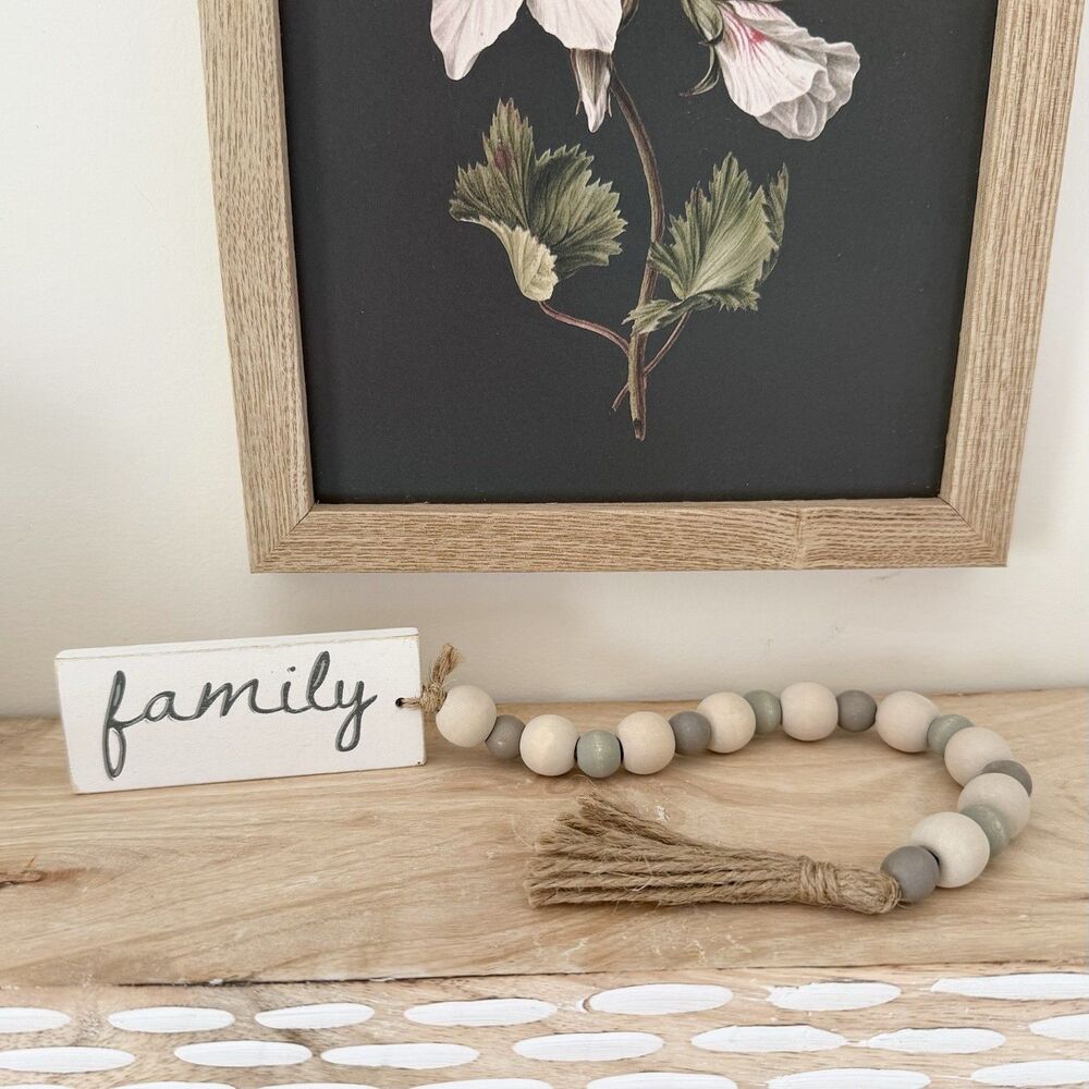 Farmhouse Wood Bead Garland Family Sign Tassel Home Decor